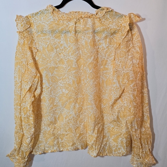 J Crew Factory Yellow Paisley Floral Lined Ruffle Sleeve V Neck Blouse, Sz L - Picture 6 of 9